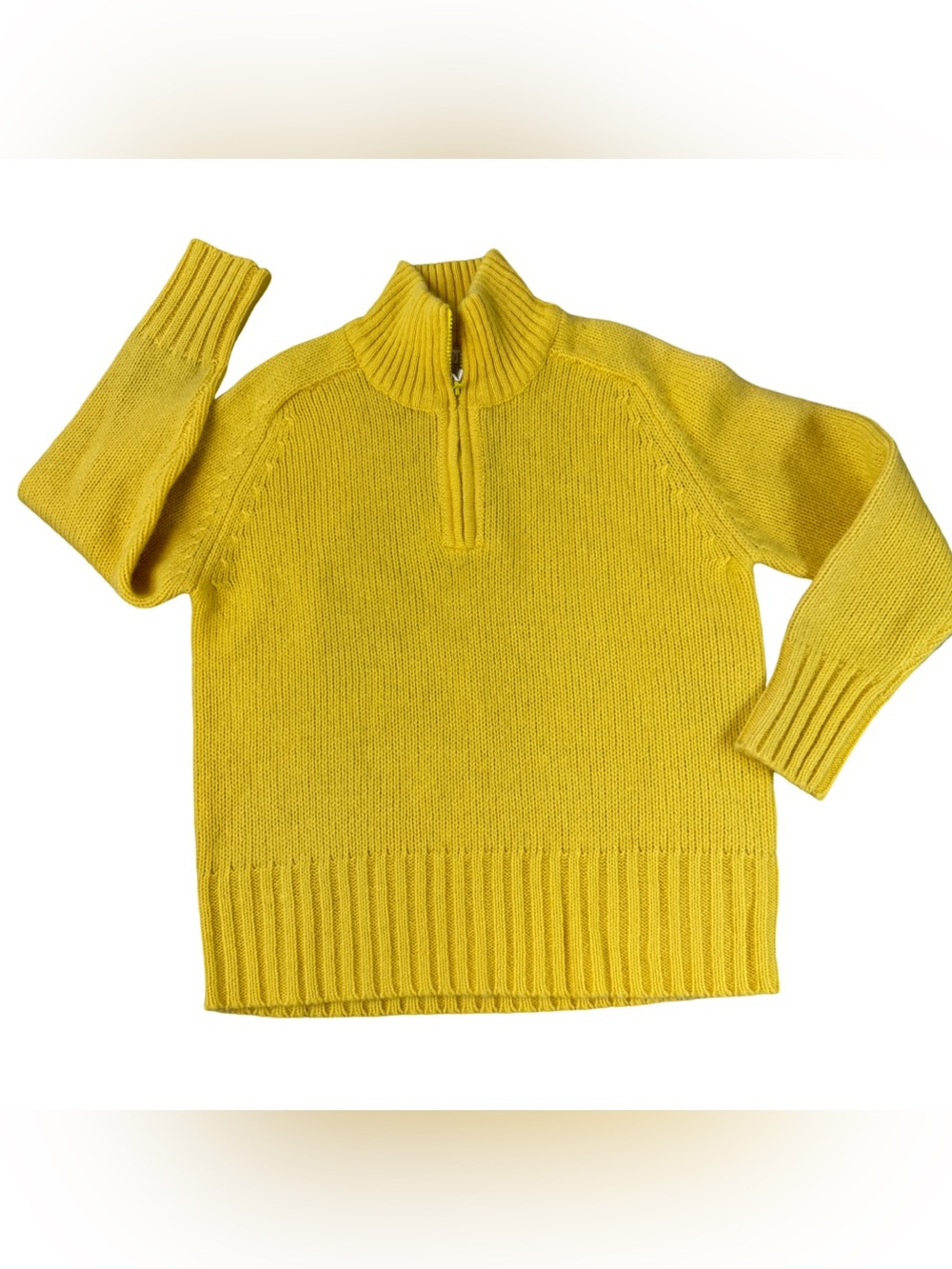 Moda Int’l 100% Wool Yellow Quarter Zip Chunky Knit Sweater Size S